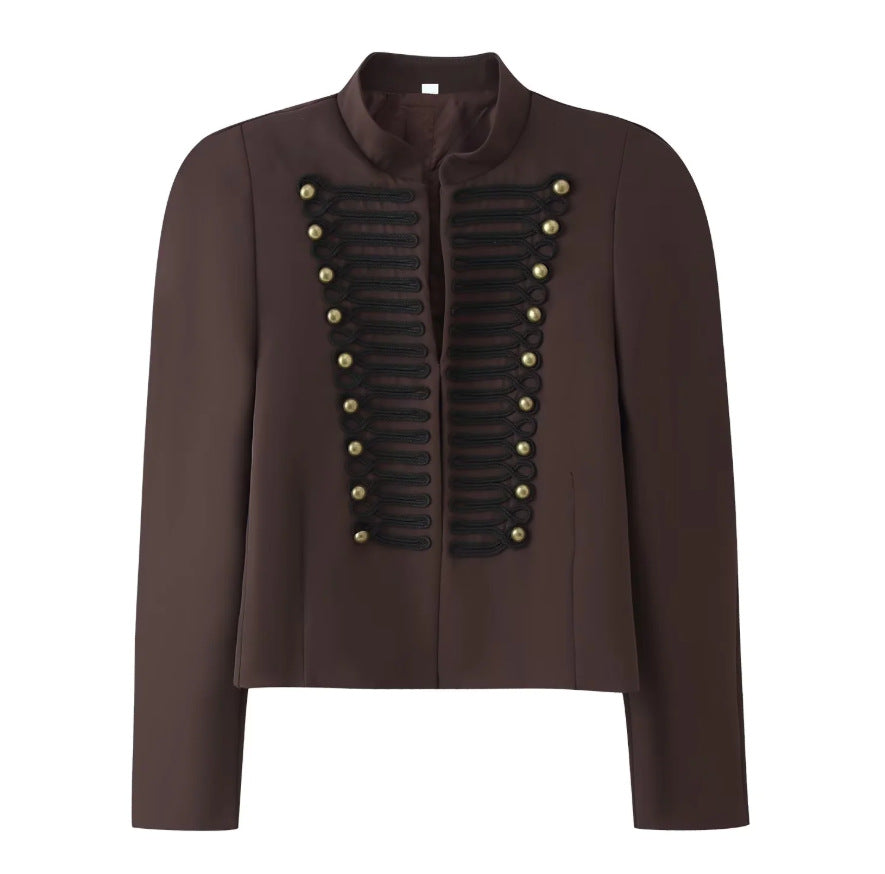 Ladies short jacket in hussar-inspired design with stand-up collar and decorative cords