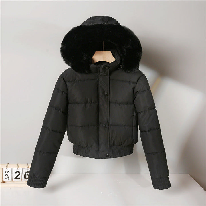 Women nan short cut thermal quilted jacket with removable faux fur hood and ribbed cuffs