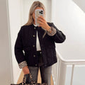 Women's Padded Short Jacket in Boxy Cut with Stand-Up Collar and Flap Pockets
