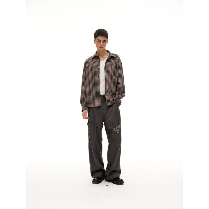 Unisex Straight Overshirt Jacket in Fine Check Pattern