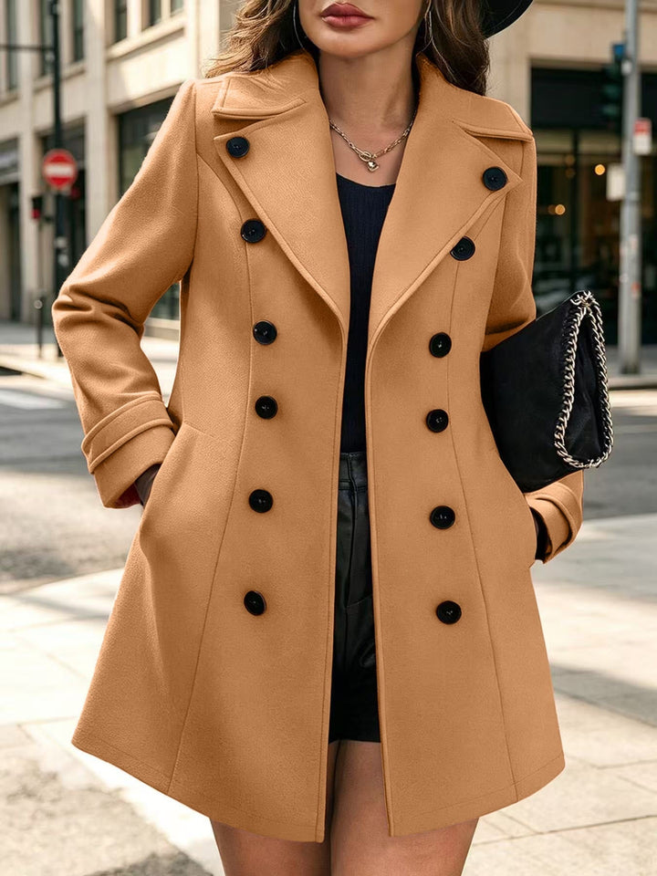 Ladies Elegant tailored trench coat with double-breasted and lapel collar