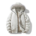 Men's quilted winter parka with removable faux fur hood and windproof padding