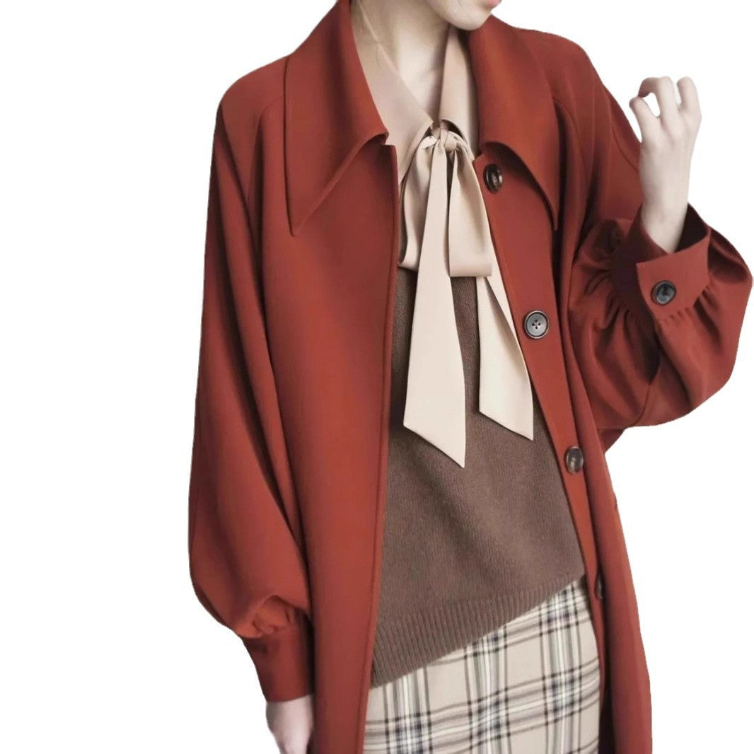 Ladies Long Fashionable Jacket with Large Collar