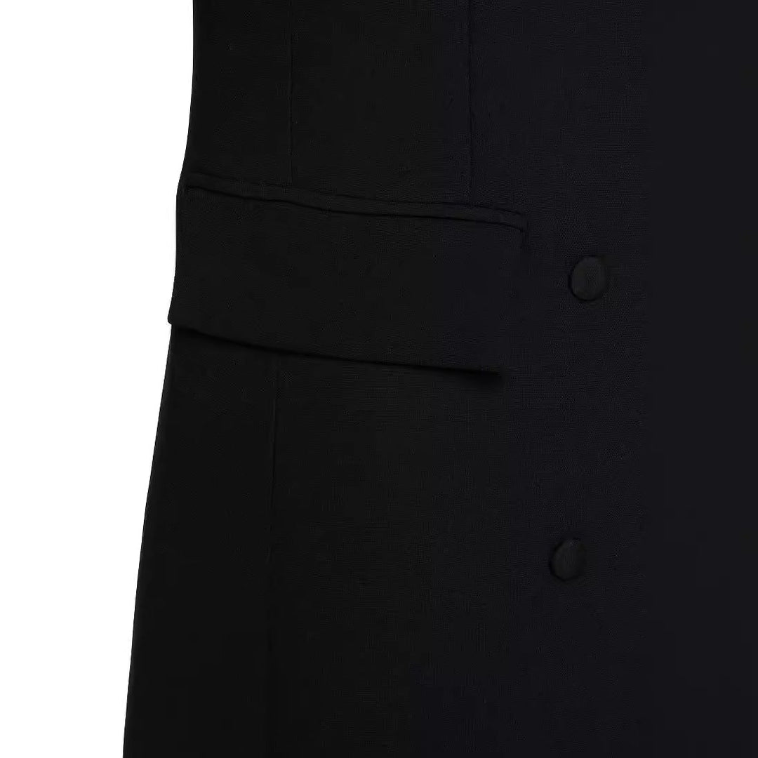 Women Double-Breasted Maxi Blazer Coat with Slim Silhouette