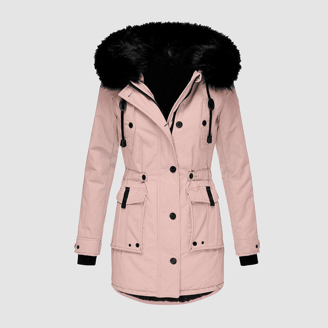 water-repellent winter jacket with hood for women