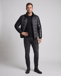 Men's quilted thermo material mix jacket with high closing knitted collar