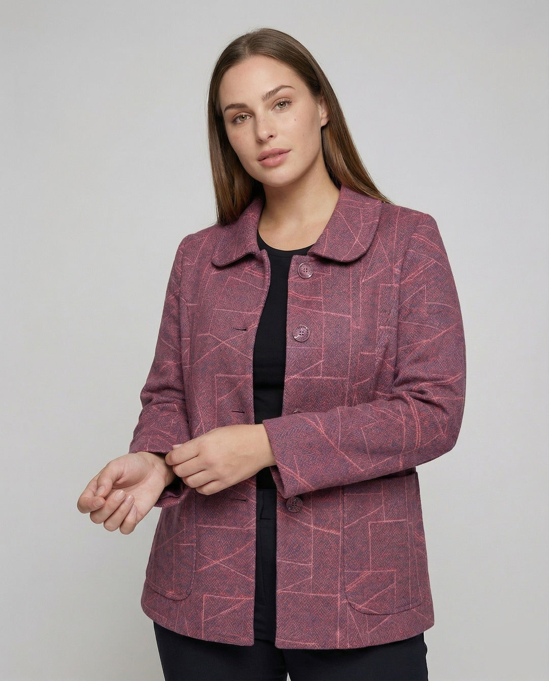 Ladies elegant geometric blend wool jacket