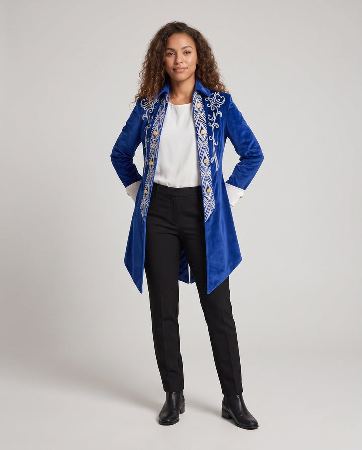 Ladies Elegant Festive Jacket with Intricate Embroidery and Detailed Button Placket