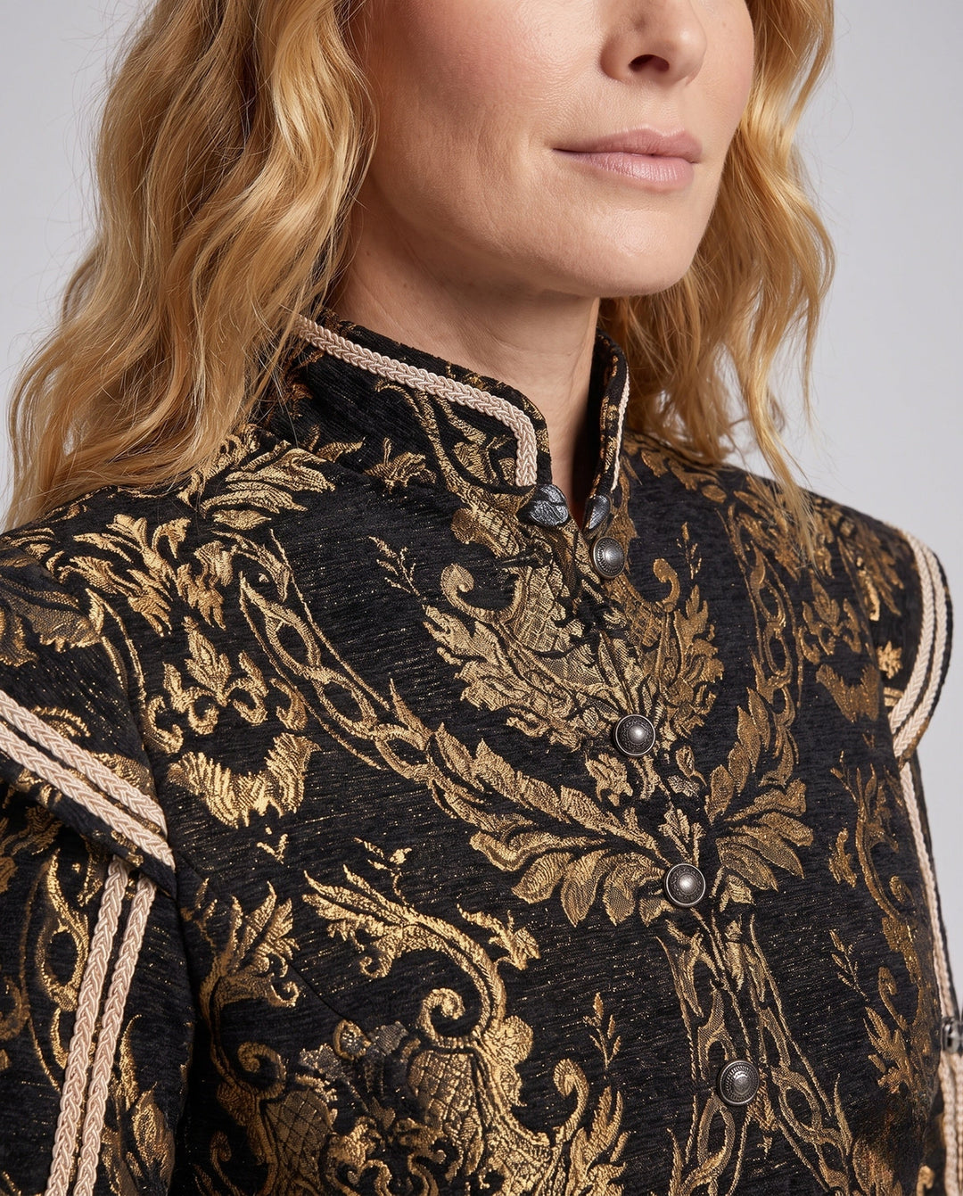 Women Elegant Brocade Jacket with Intricate Embellishments