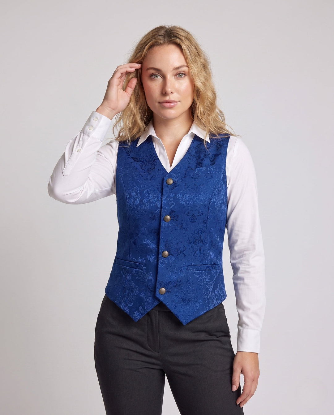 Ladies Elegant Lace Vest with Decorative Buttons