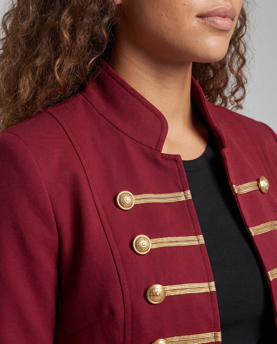 Women Military Lapel Jacket with Golden Buttons