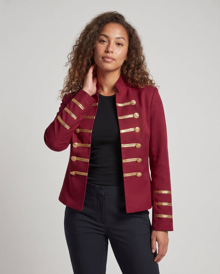 Women Military Lapel Jacket with Golden Buttons
