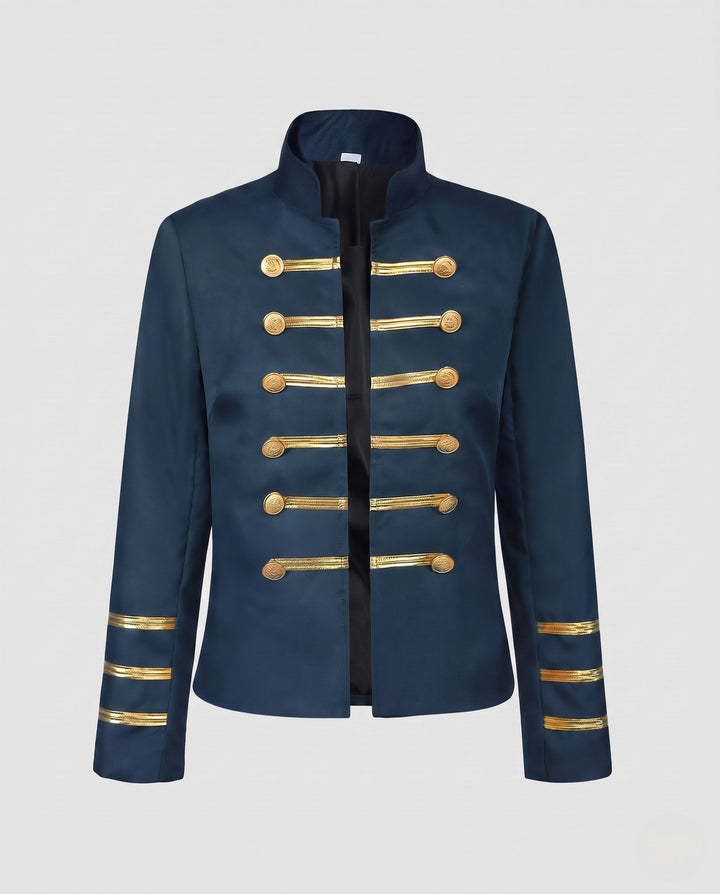 Women Military Lapel Jacket with Golden Buttons