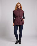 Women's padded belt gilet with high stand collar