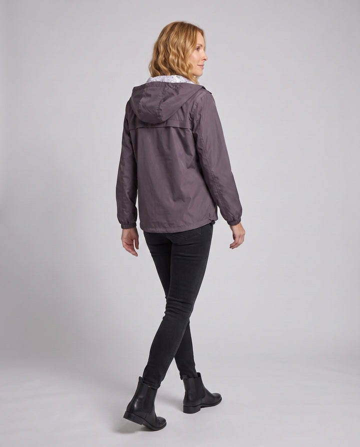 Unisex lightweight hooded windbreaker with printed lining and drawstring