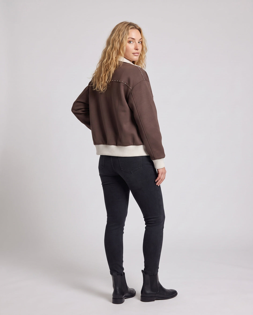 Women Fashionable Transitional Jacket with Stand-Up Collar