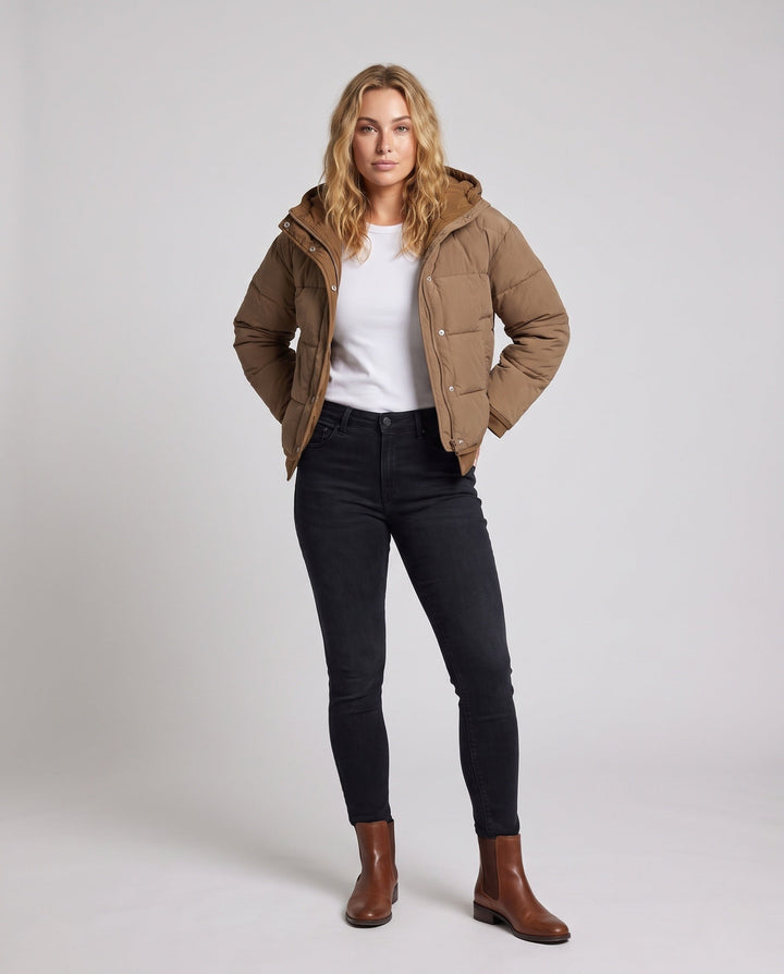 Women Padded Hooded Jacket with Stylish Zip