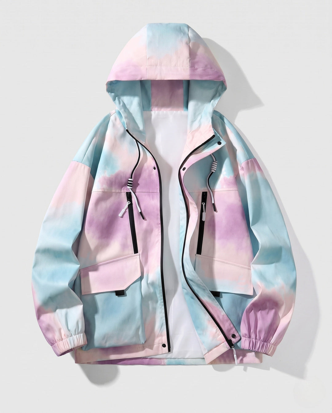 Unisex Lightweight Hooded Utility Transitional Jacket with Gradient, Zip &amp; Multiple Pockets