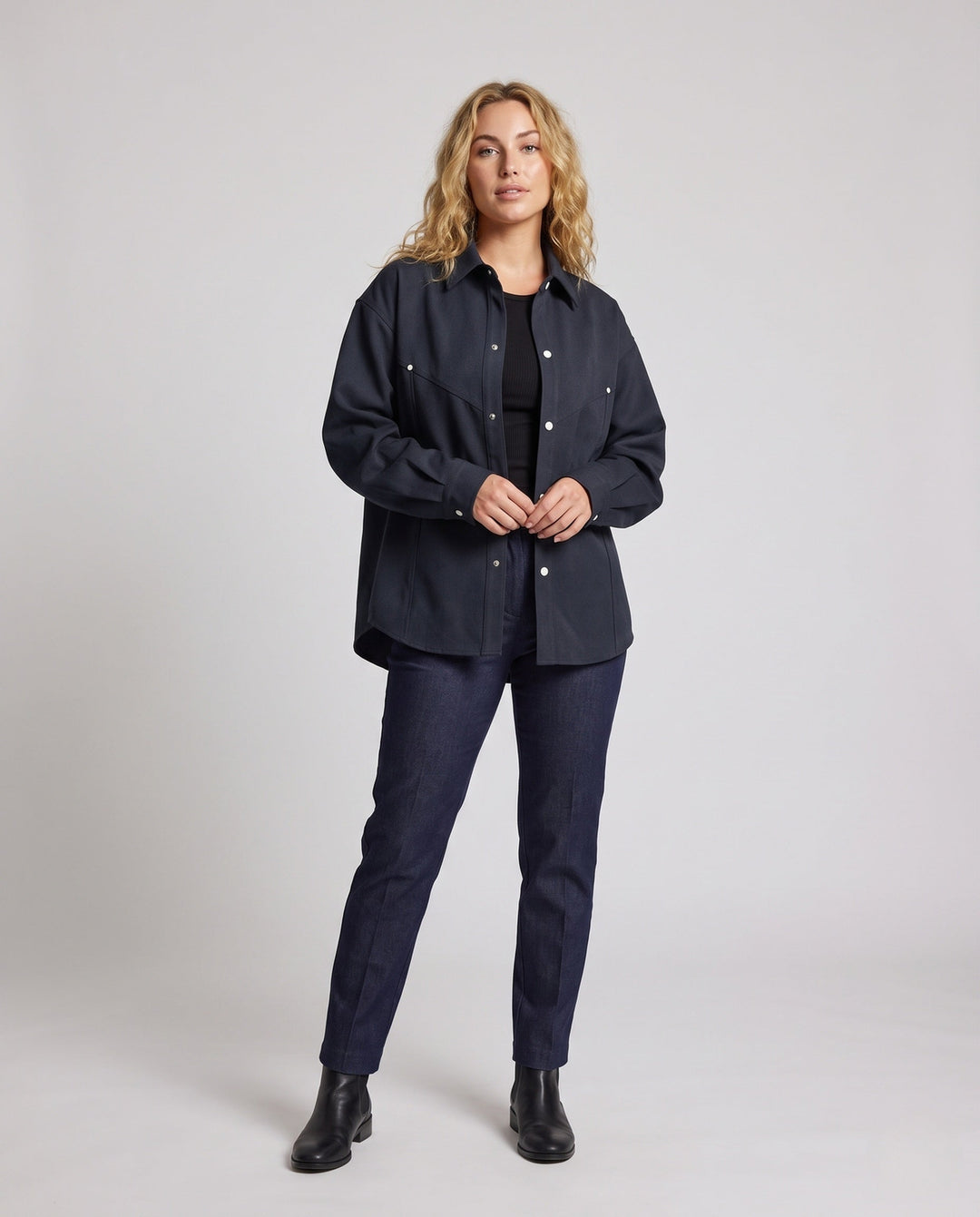Unisex Oversized Boxy Shirt Jacket with Snap Placket &amp; Minimalist Workwear Design