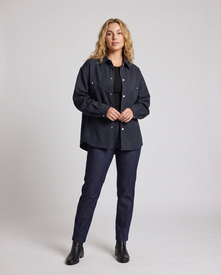 Unisex Oversized Boxy Shirt Jacket with Snap Placket &amp; Minimalist Workwear Design