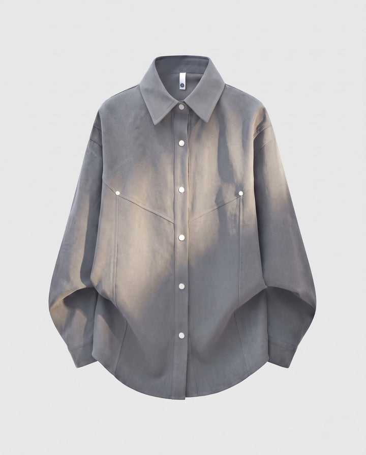 Unisex Oversized Boxy Shirt Jacket with Snap Placket &amp; Minimalist Workwear Design