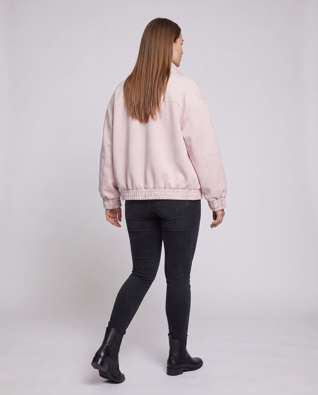 Unisex Oversized Velour-Look Transitional Jacket with Two-Way Metal Zip, Stand Collar &amp; Elastic Hem