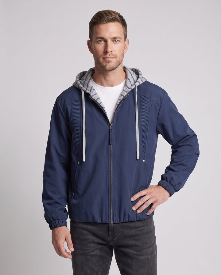 Unisex Oversized Windbreaker with Striped Hood Facing, Mesh Panels &amp; Drawstring