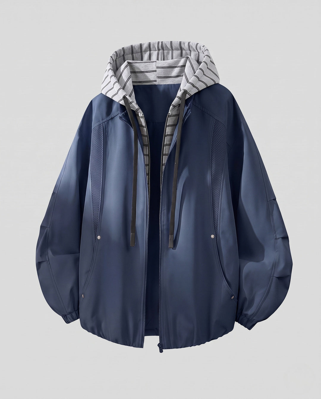 Unisex Oversized Windbreaker with Striped Hood Facing, Mesh Panels &amp; Drawstring
