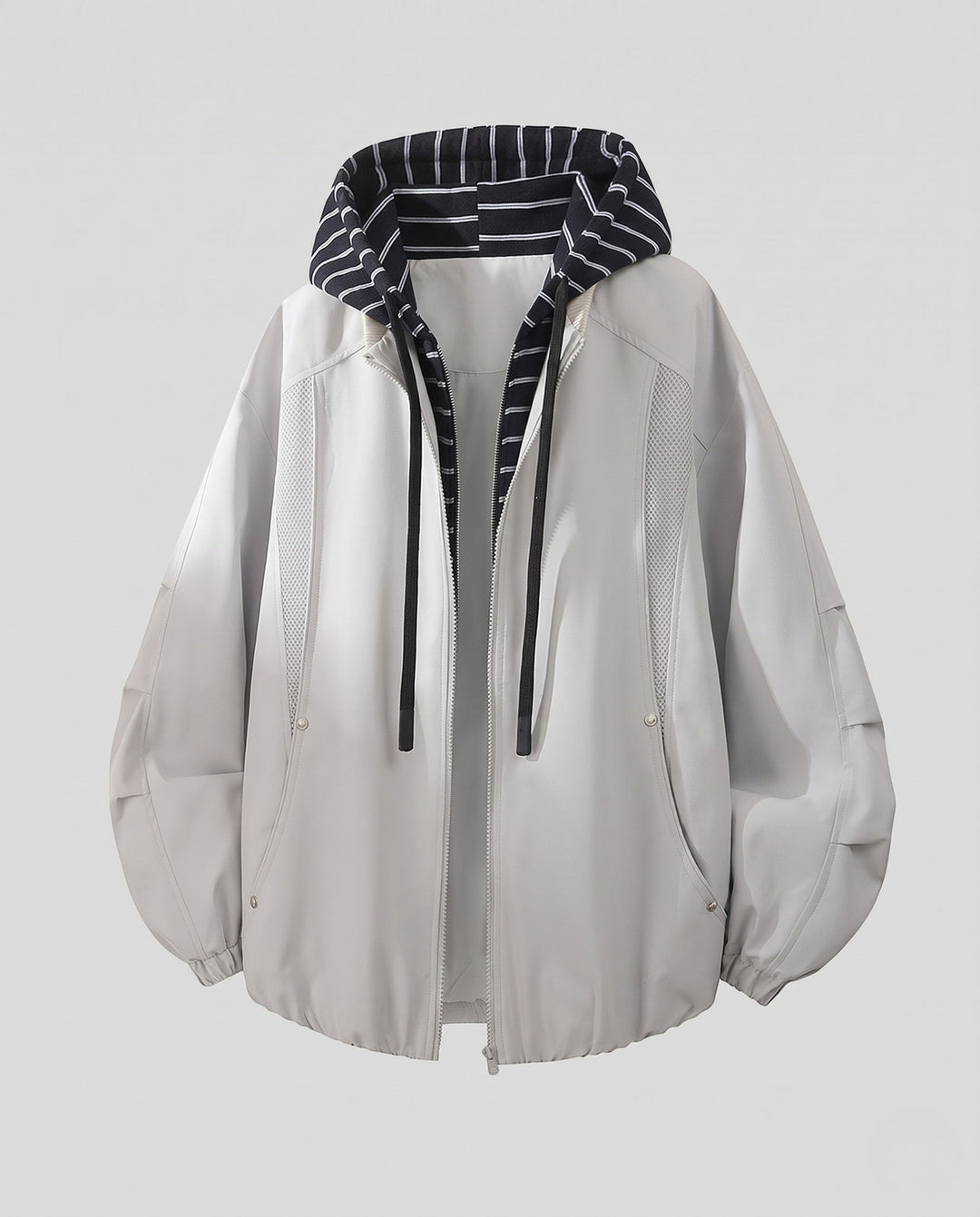 Unisex Oversized Windbreaker with Striped Hood Facing, Mesh Panels &amp; Drawstring