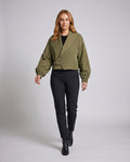Women's Short Cropped Jacket with Wide Shawl Collar, Wrap Closure, and Balloon Sleeves