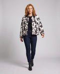 Women's Short Trucker Jacket in Boucle Cowprint with Faux Leather Collar