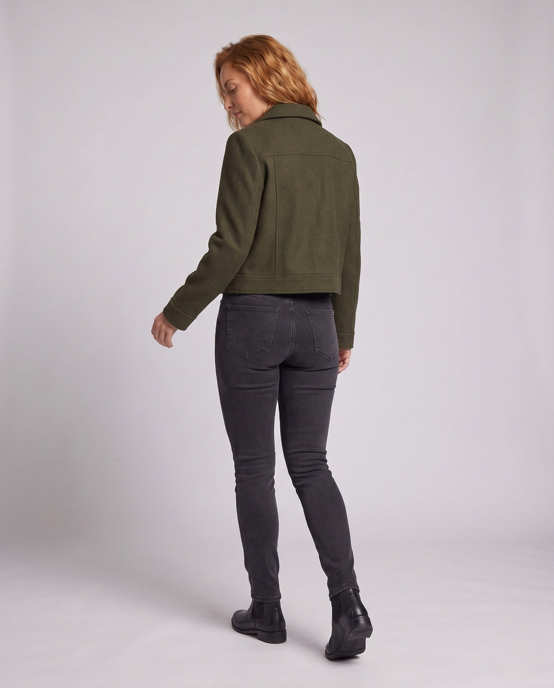Women Short Wool Blend Cropped Jacket with Zip and Patch Pockets