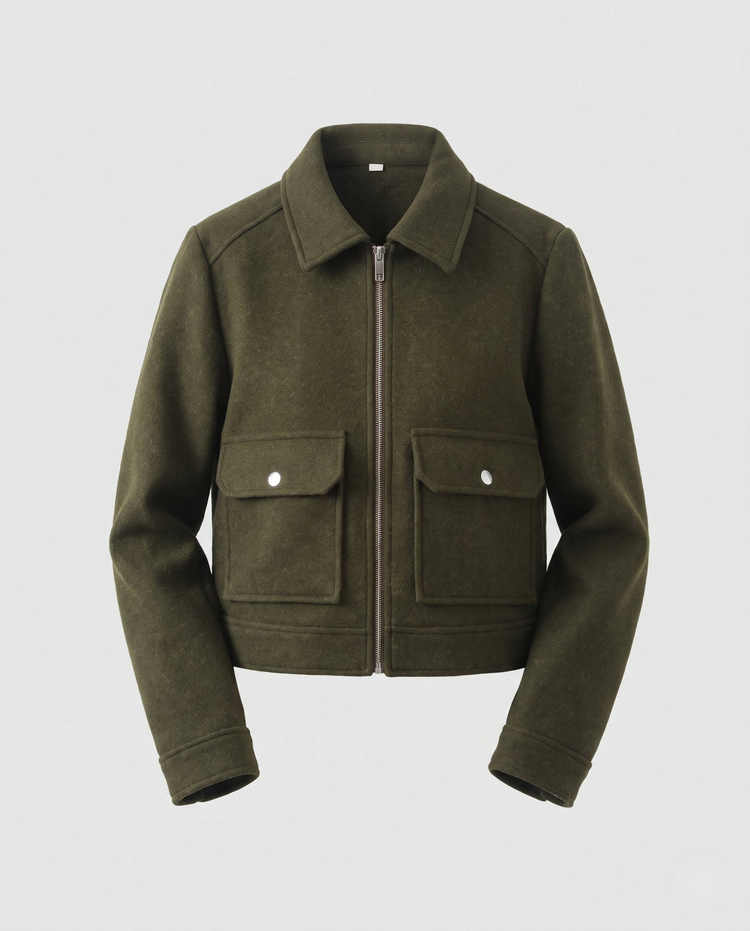 Women Short Wool Blend Cropped Jacket with Zip and Patch Pockets