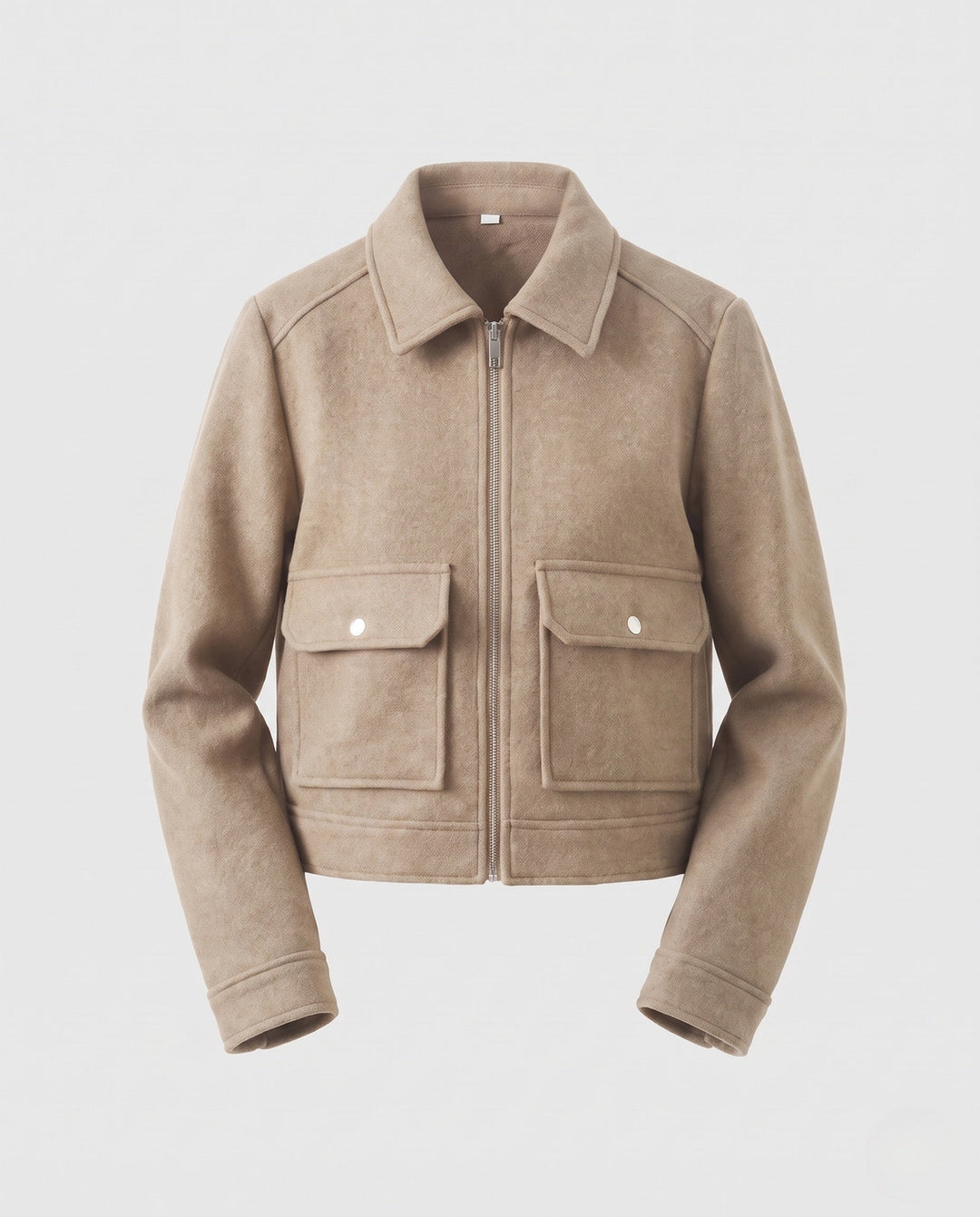 Women Short Wool Blend Cropped Jacket with Zip and Patch Pockets
