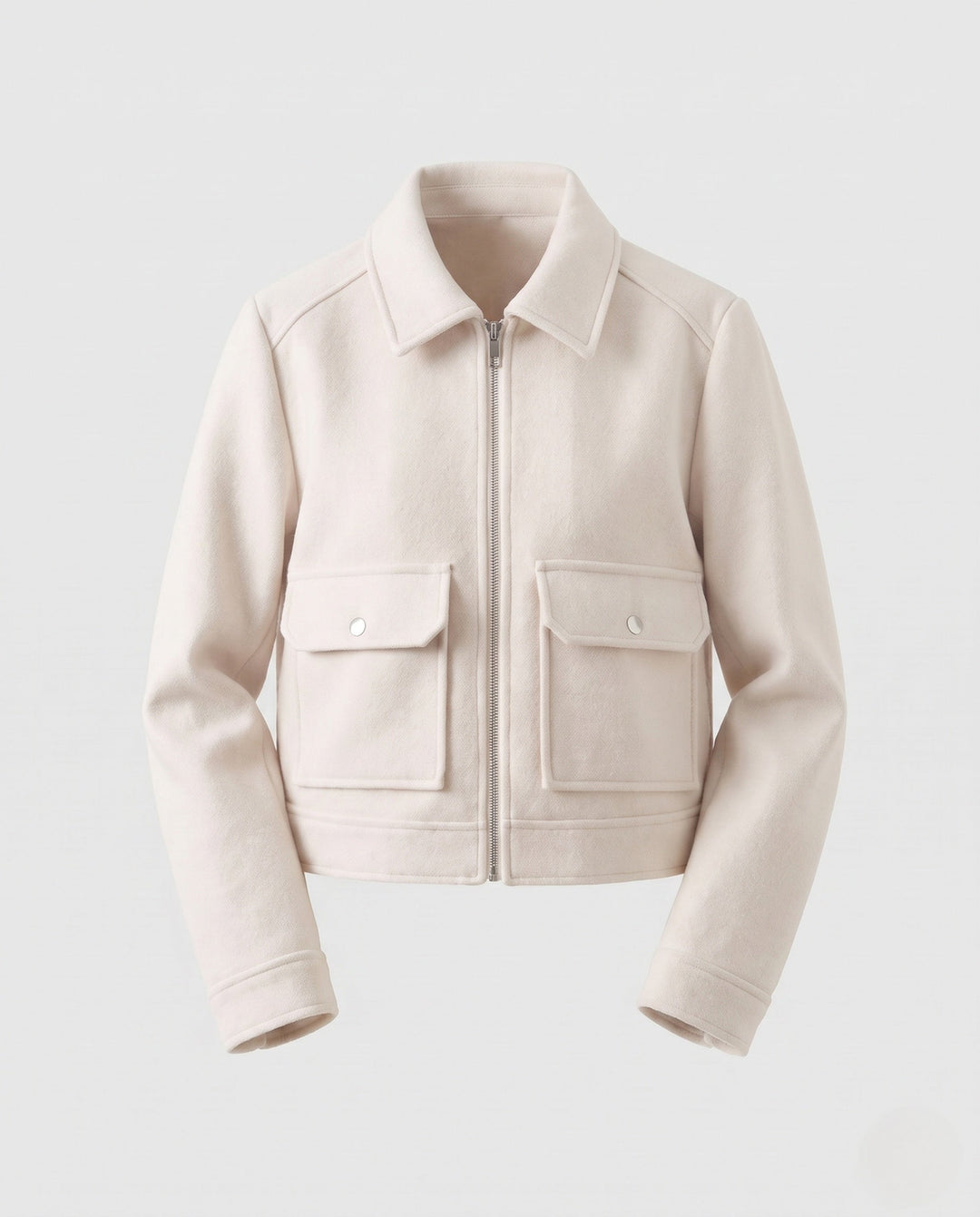 Women Short Wool Blend Cropped Jacket with Zip and Patch Pockets