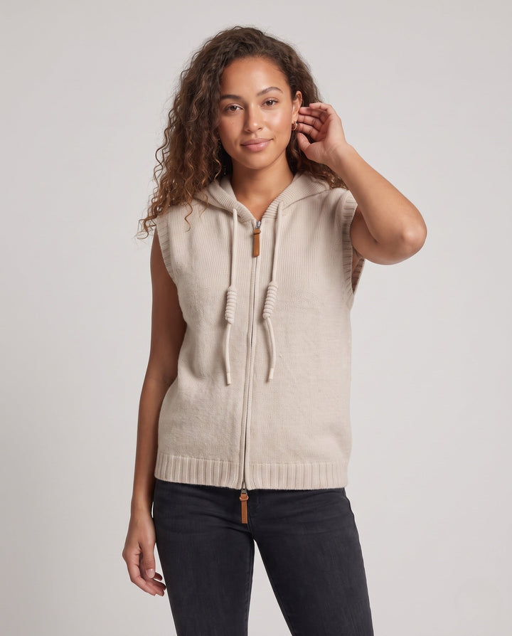 Ladies Sleeveless Hooded Knit Vest with Full Zip and Cashmere-like Softness