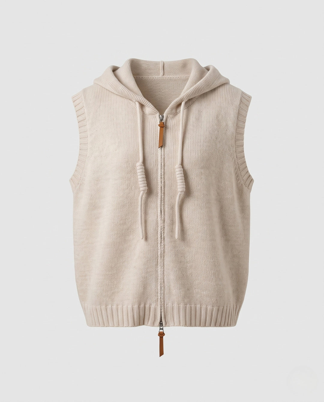 Ladies Sleeveless Hooded Knit Vest with Full Zip and Cashmere-like Softness