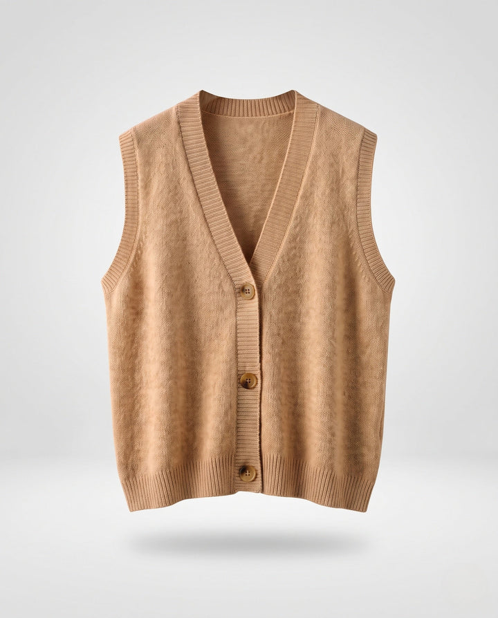 Women Sleeveless Wool Blend Knit Vest with V-Neck and Button Placket