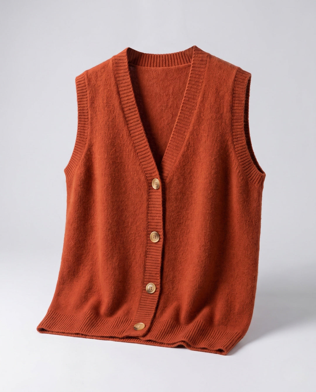 Women Sleeveless Wool Blend Knit Vest with V-Neck and Button Placket