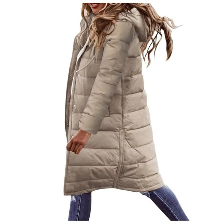 Quilted hooded long jacket winter for women