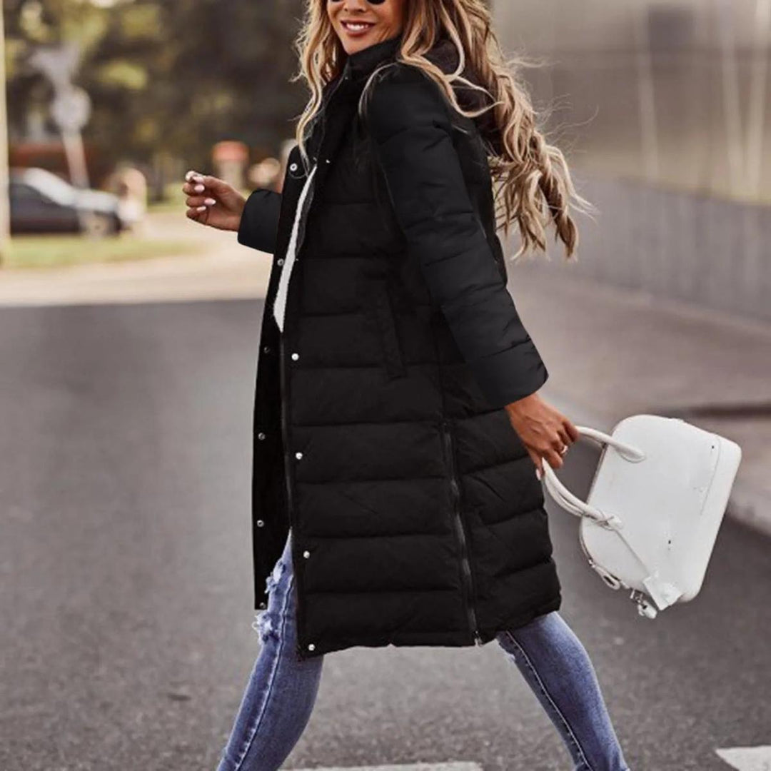 Quilted hooded long jacket winter for women
