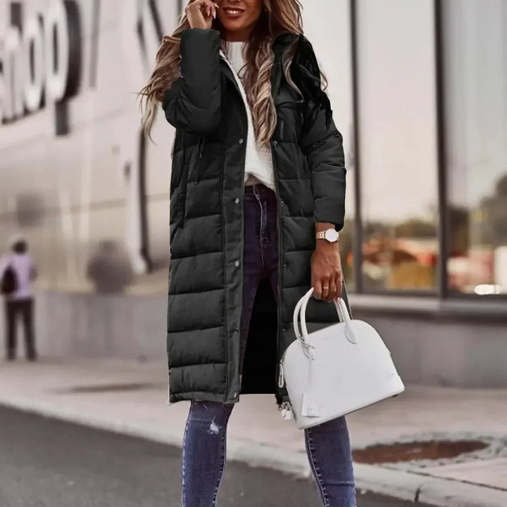 Quilted hooded long jacket winter for women