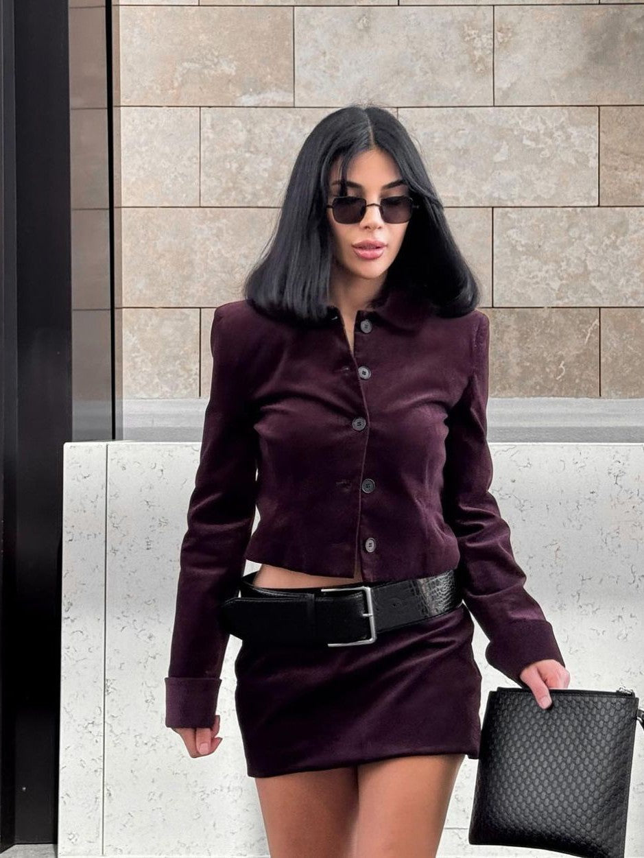 Jacket &amp; short Skirt with Belt Coordwation Set