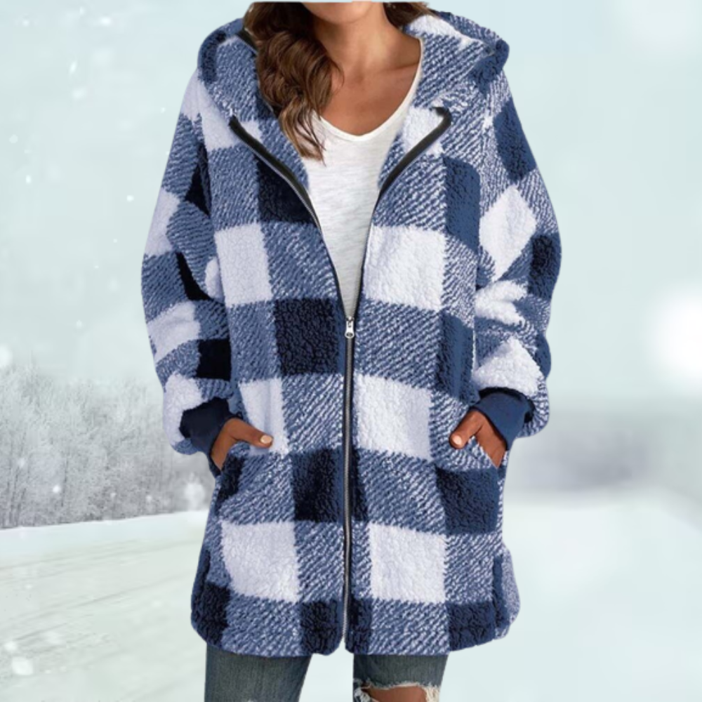 Cozy in check jacket winter with hood