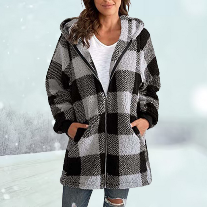 Cozy in check jacket winter with hood