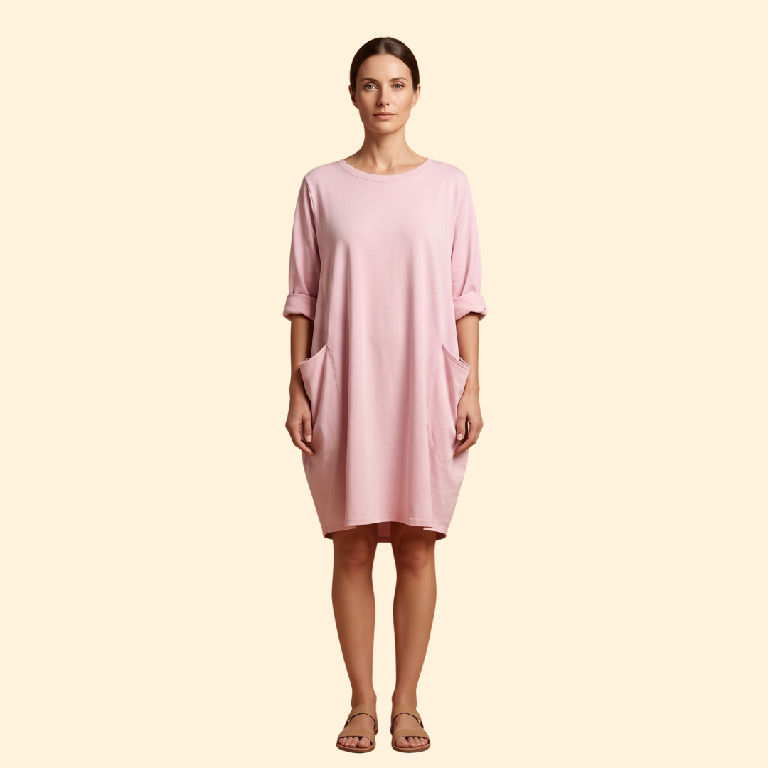 Women's Solid Dress with Round Neckline
