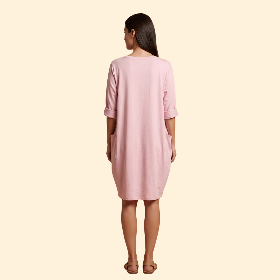 Women's Solid Dress with Round Neckline