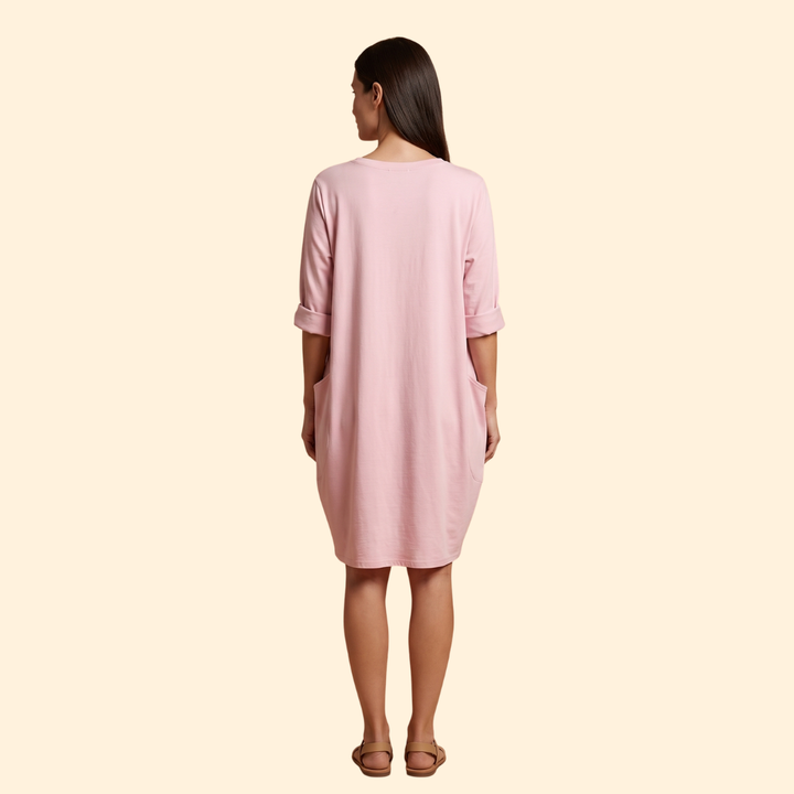 Women's Solid Dress with Round Neckline