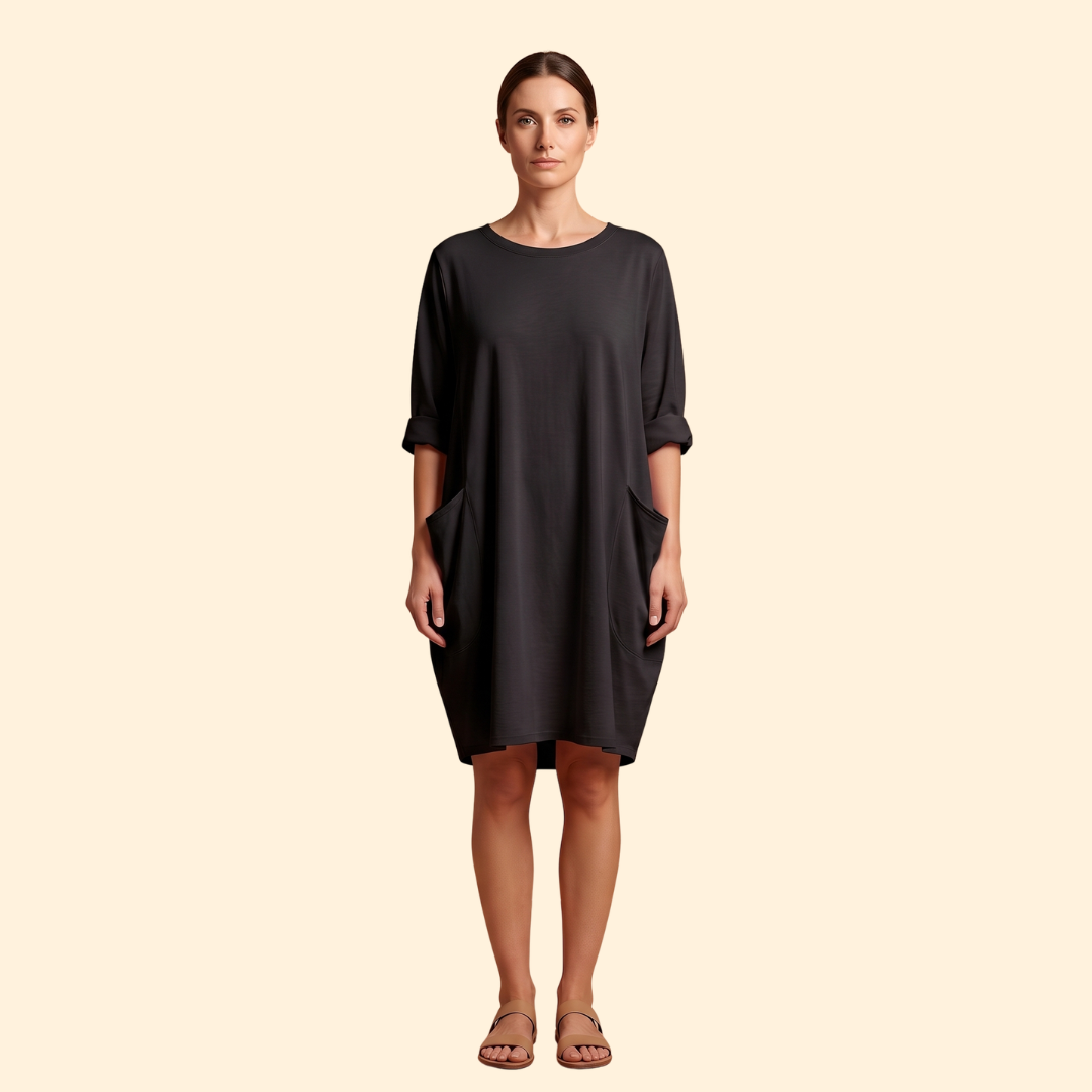 Women's Solid Dress with Round Neckline