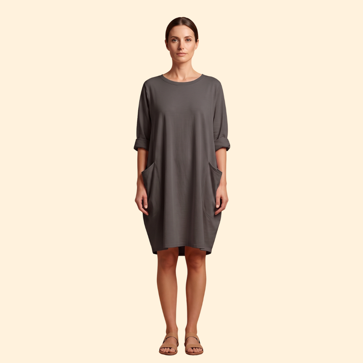 Women's Solid Dress with Round Neckline